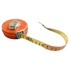 German Vintage Leather Tape Measure, Orange Brown 1940s, Germany