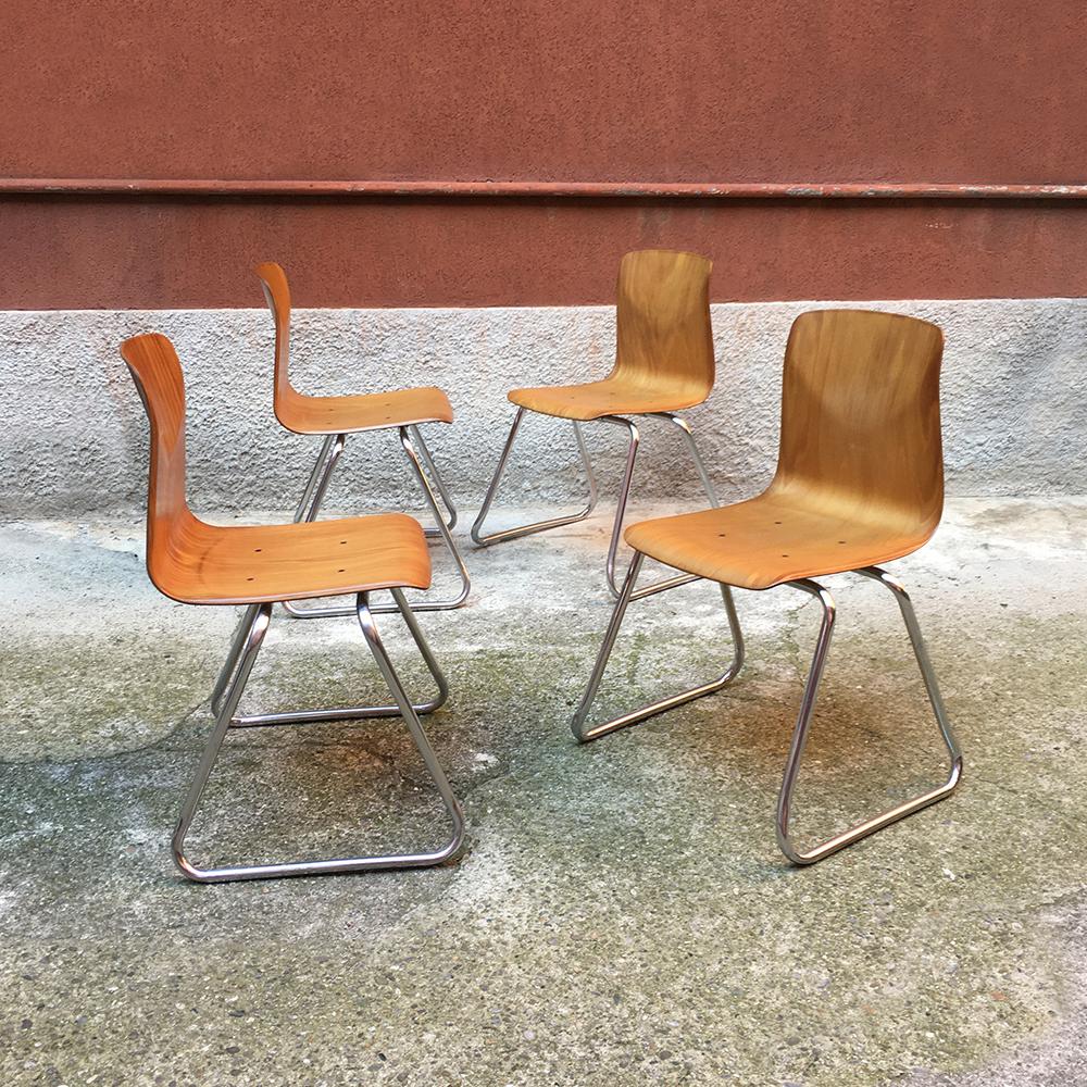 Mid-20th Century German Vintage Light Wood and Chromed Steel Pagholz Chair, 1960s