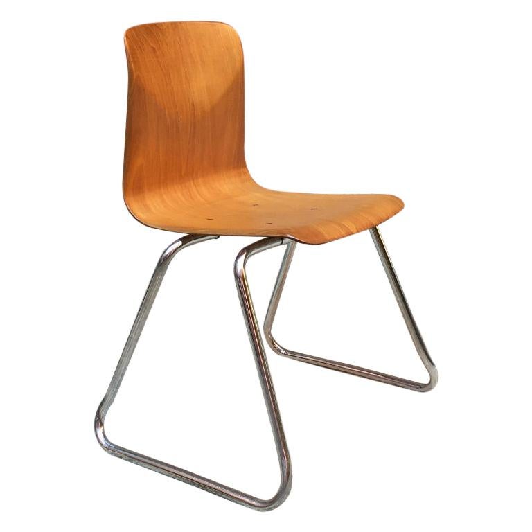 German Vintage Light Wood and Chromed Steel Pagholz Chair, 1960s