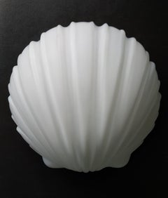 One of German Vintage Sculptural White Glass Shell Wall Light Fixture Flushmount