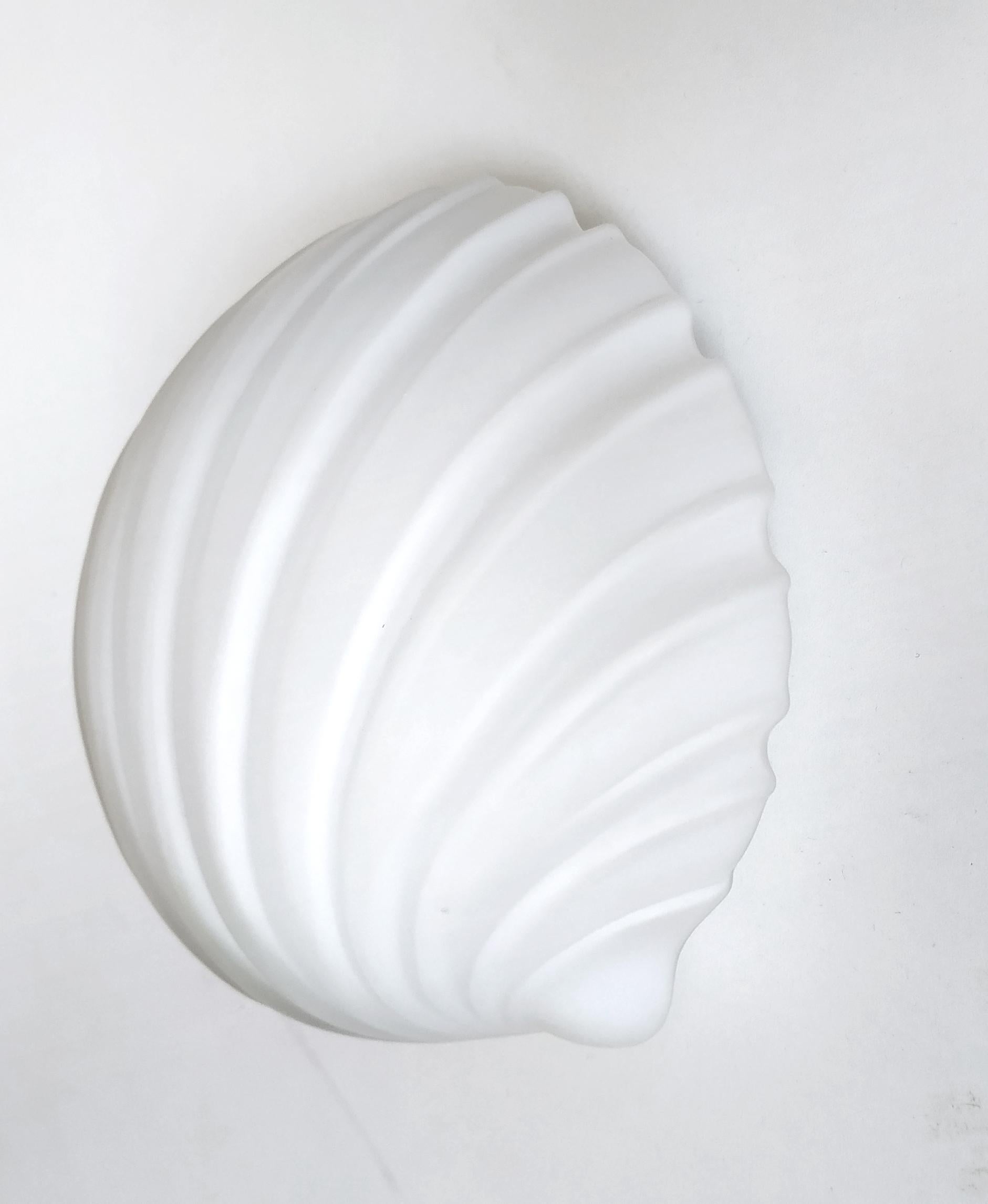 Mid-Century Modern One of German Vintage Sculptural White Glass Shell Wall Light Fixture Flushmount For Sale