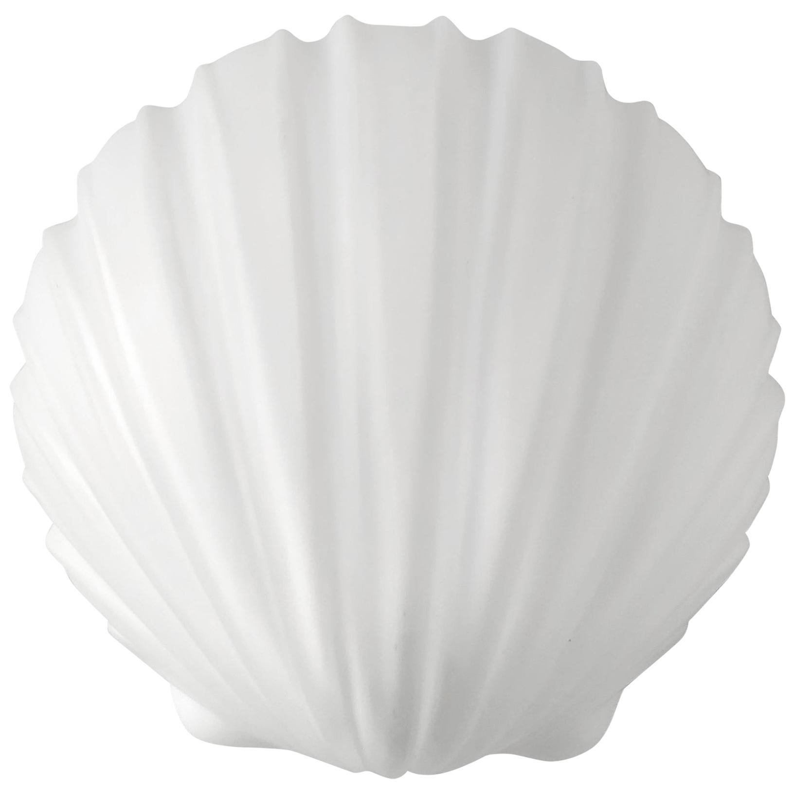 One of German Vintage Sculptural White Glass Shell Wall Light Fixture Flushmount For Sale