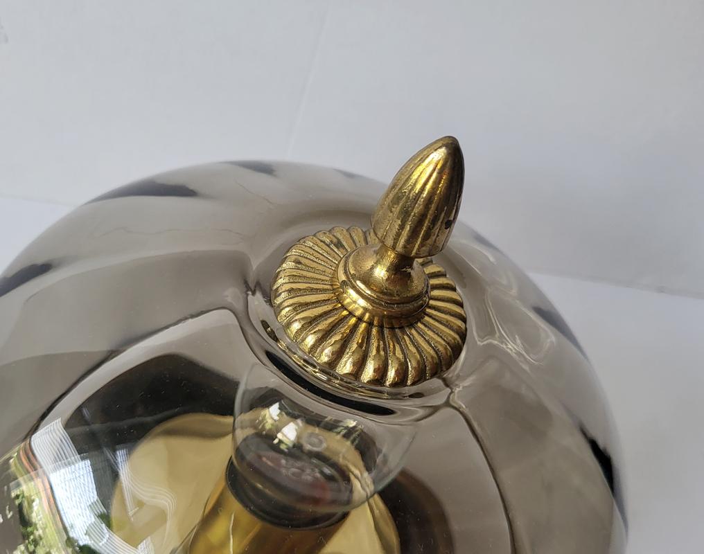 Metal German Vintage Textured Glass and Brass Ceiling Light Flush Mount, 1960s For Sale