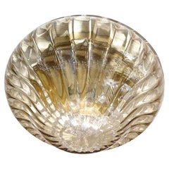 German Vintage Textured Glass and Brass Ceiling Light Flush Mount, 1960s