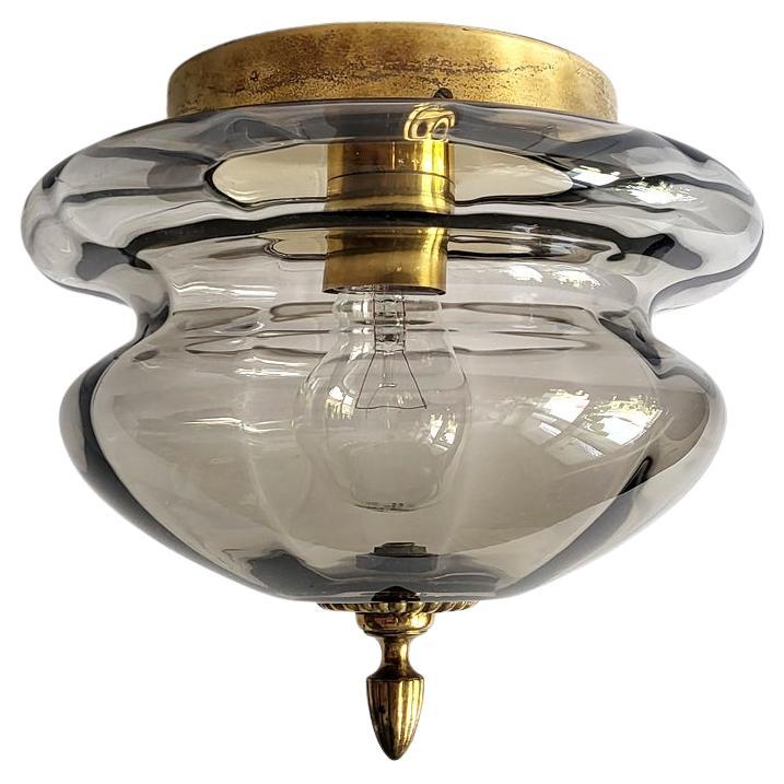 German Vintage Textured Glass and Brass Ceiling Light Flush Mount, 1960s For Sale