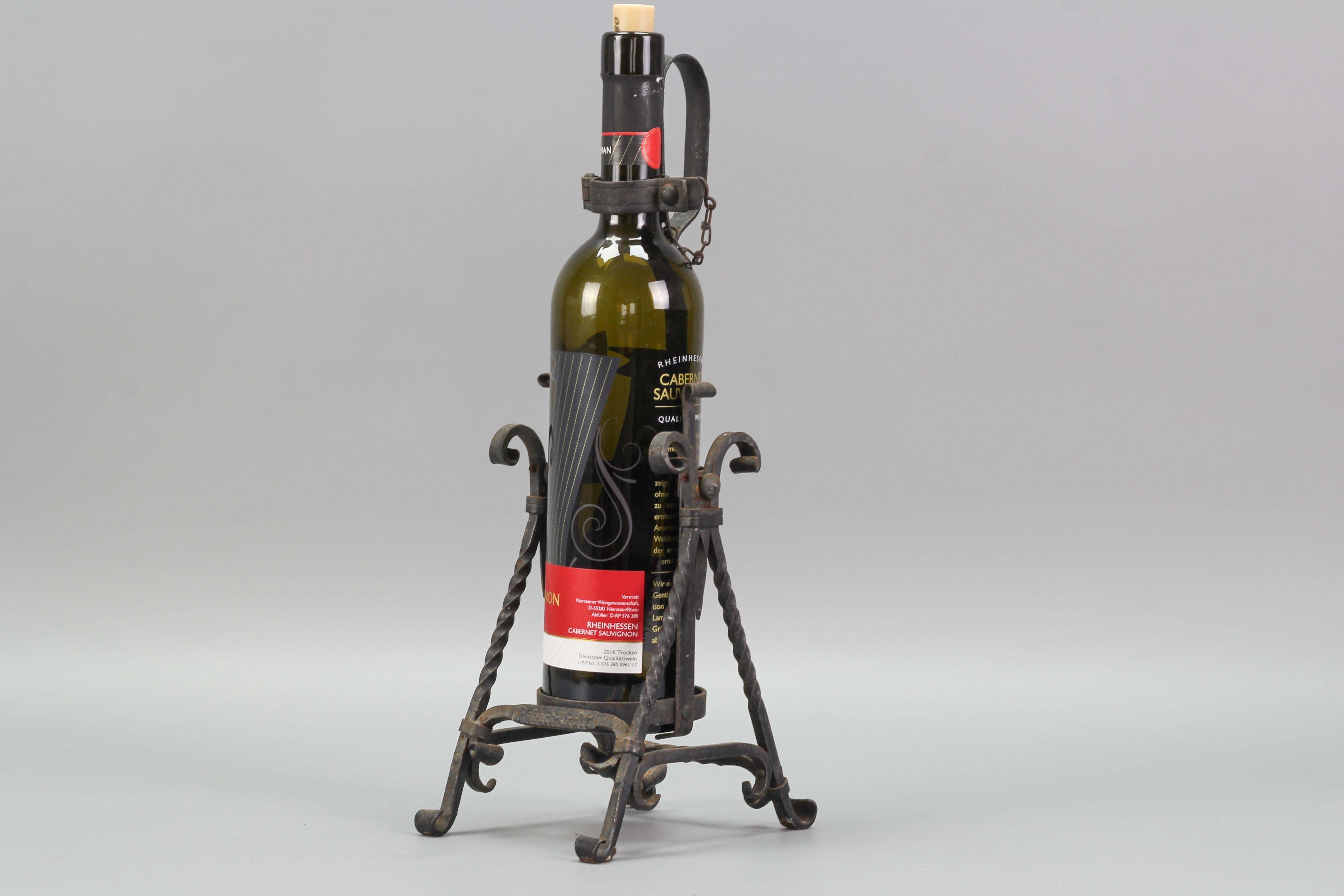 Late 20th Century German Vintage Wrought Iron Bottle Cradle Pourer, 1970s For Sale