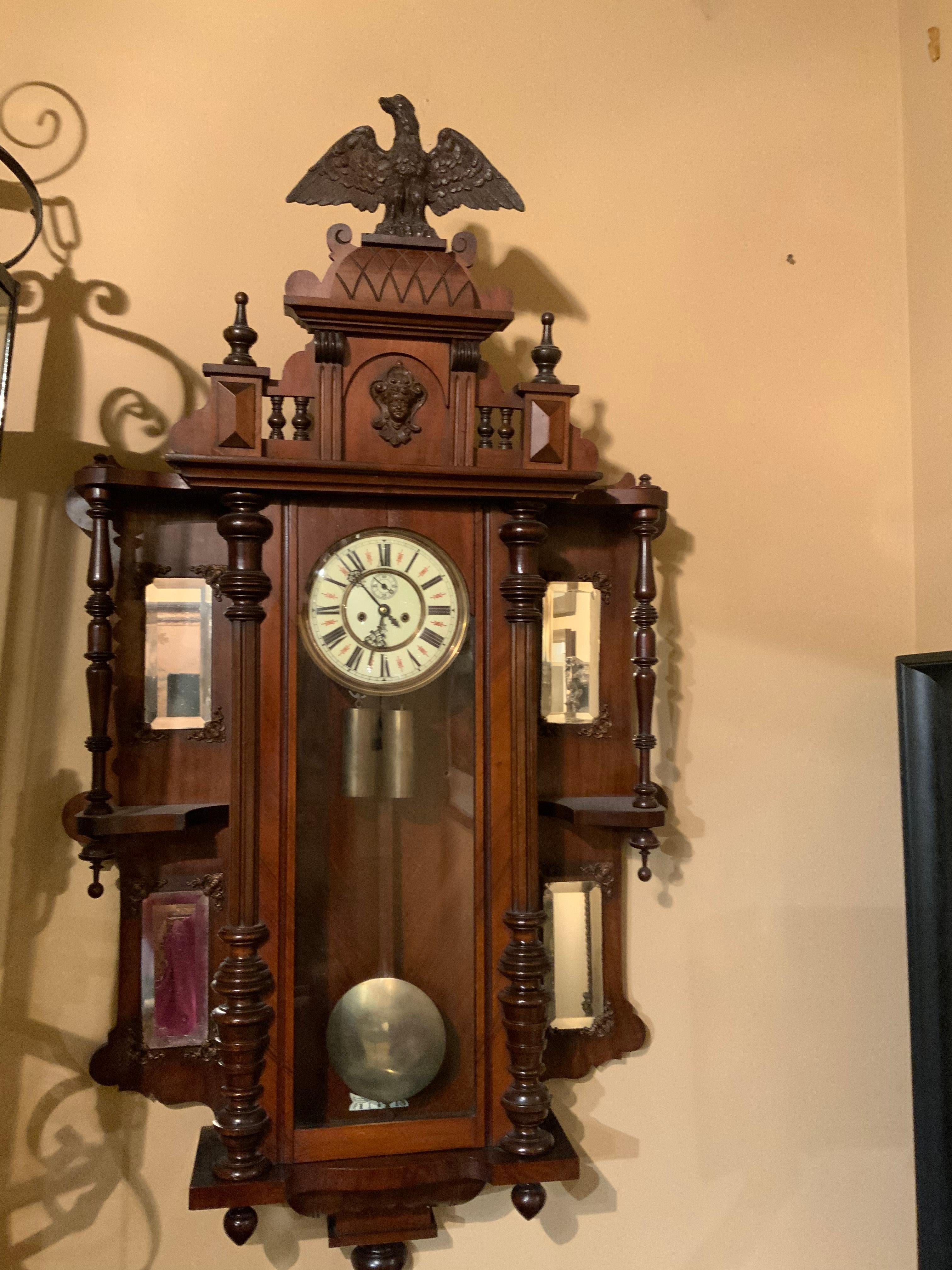 19th Century German Wall Clock by Gustav Becker, Walnut, 19th C, carved eagle For Sale