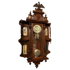 German Wall Clock by Gustav Becker, Walnut, 19th C, carved eagle