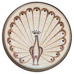 Plato o cuenco de pared alemán con motivo de pavo real de Sgrafo Modern, años 60