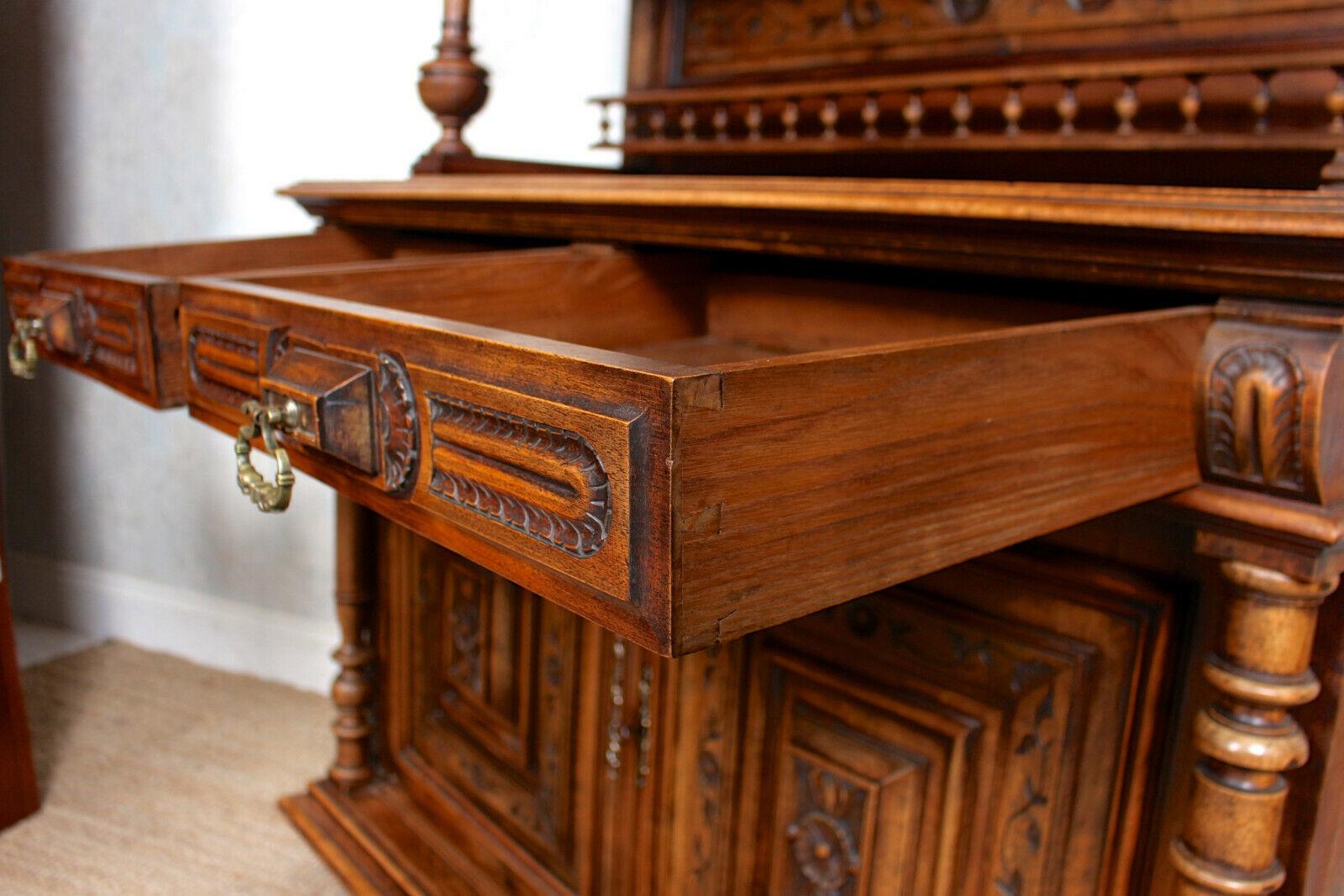 German Walnut Bookcase Large Cabinet Carved, 19th Century For Sale 7