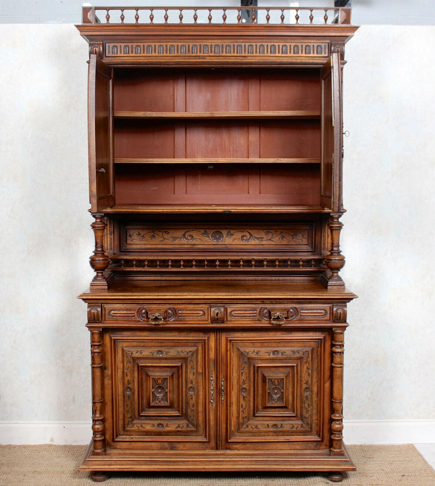 German Walnut Bookcase Large Cabinet Carved, 19th Century For Sale 1