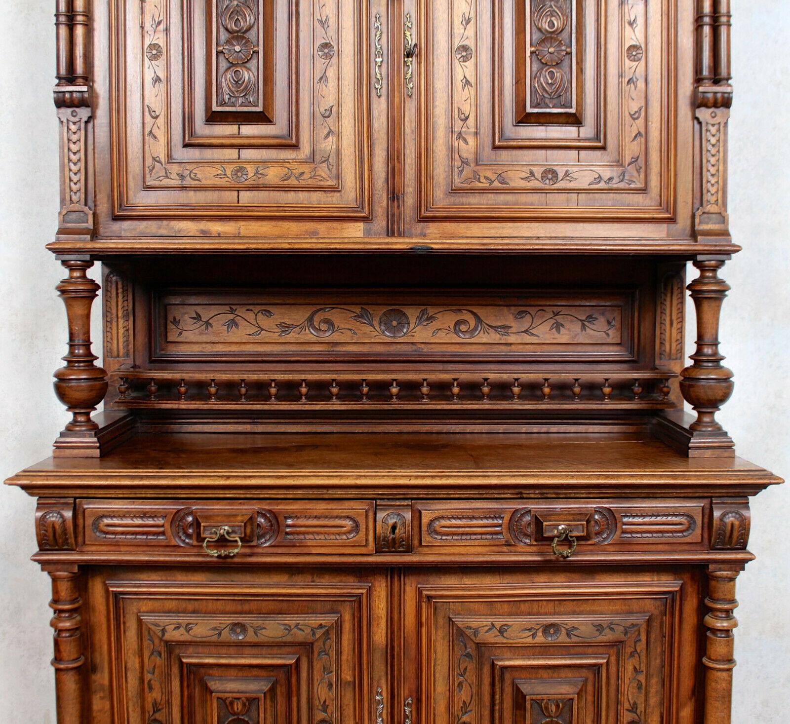 German Walnut Bookcase Large Cabinet Carved, 19th Century For Sale 3