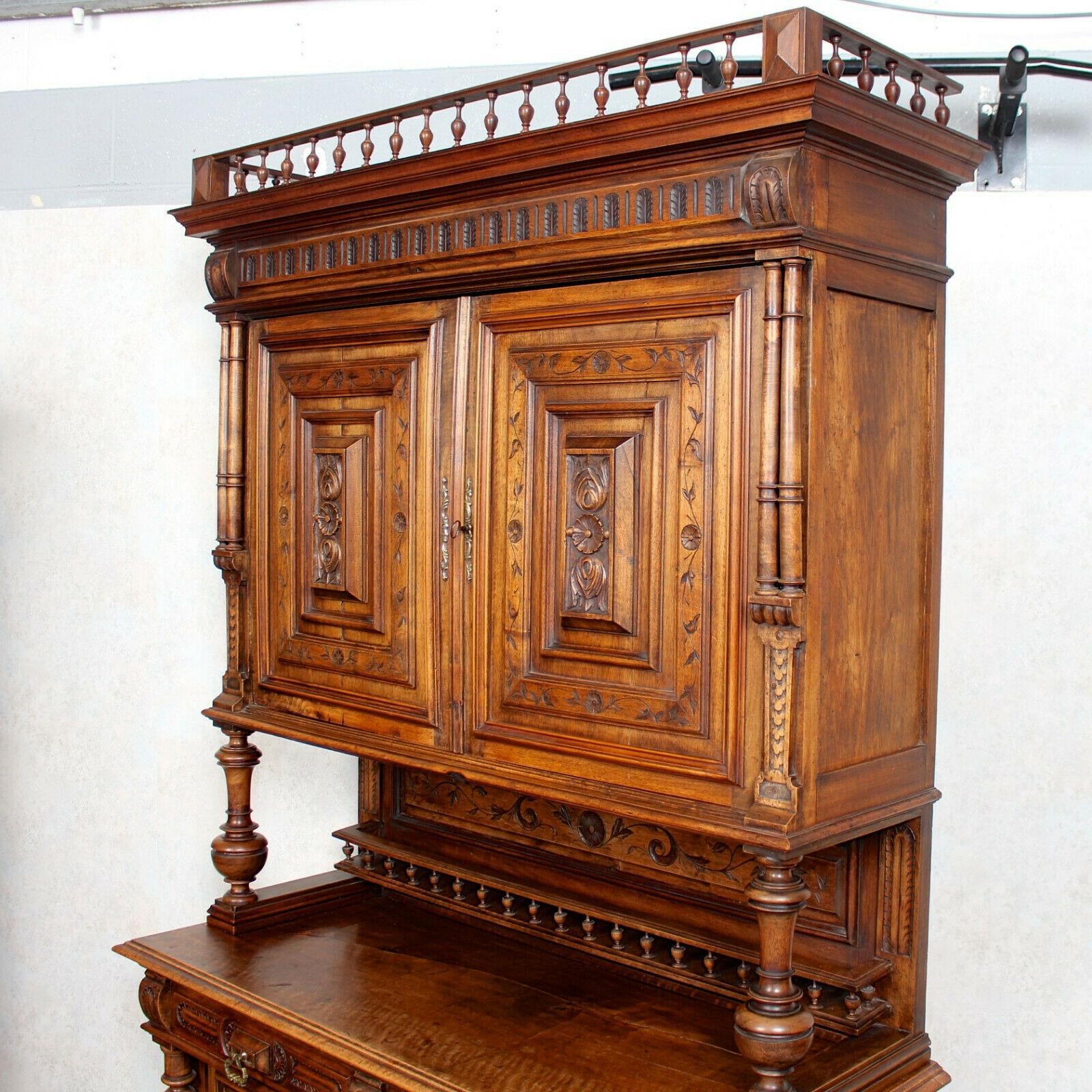 German Walnut Bookcase Large Cabinet Carved, 19th Century For Sale 4