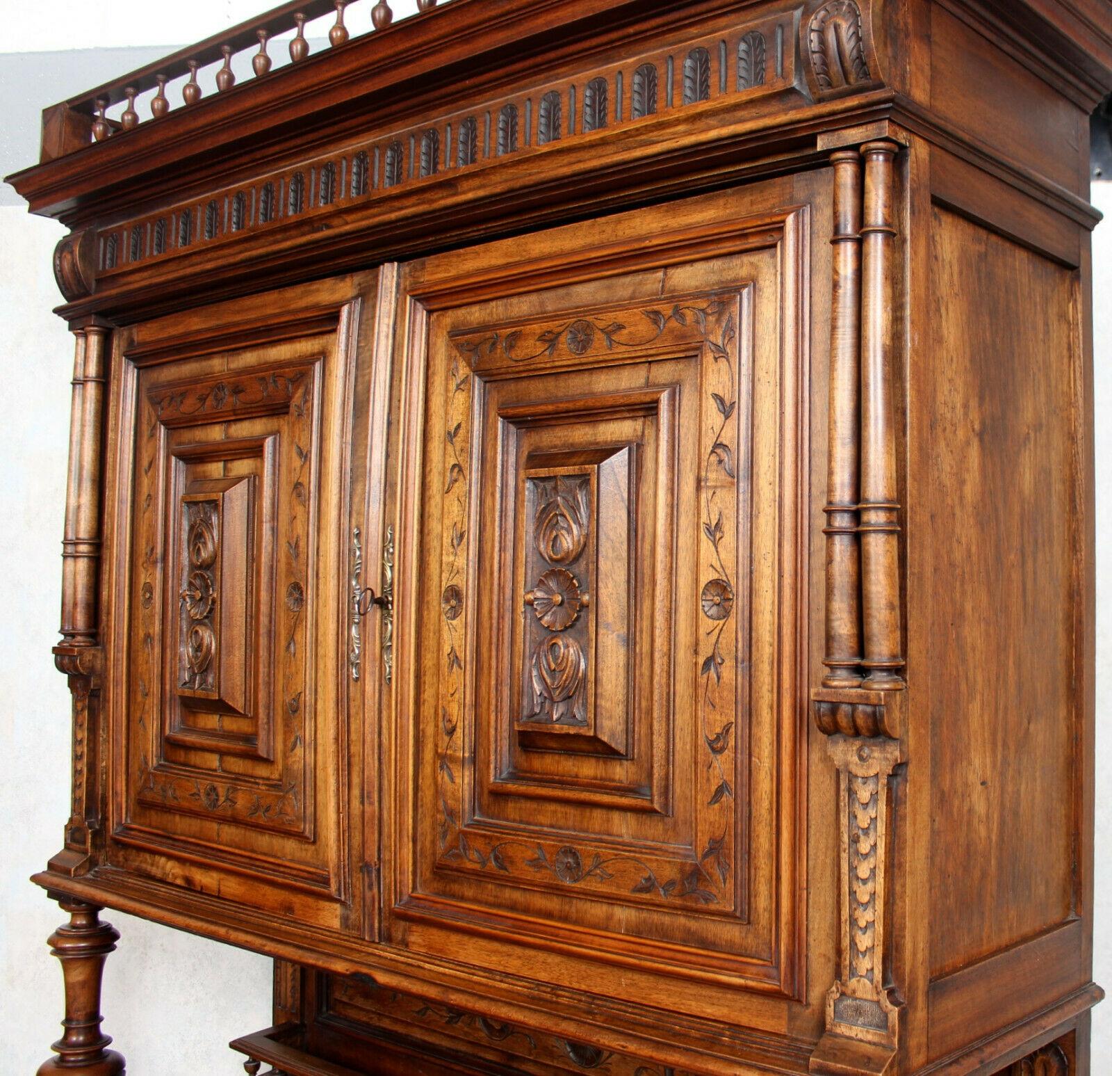 German Walnut Bookcase Large Cabinet Carved, 19th Century For Sale 6