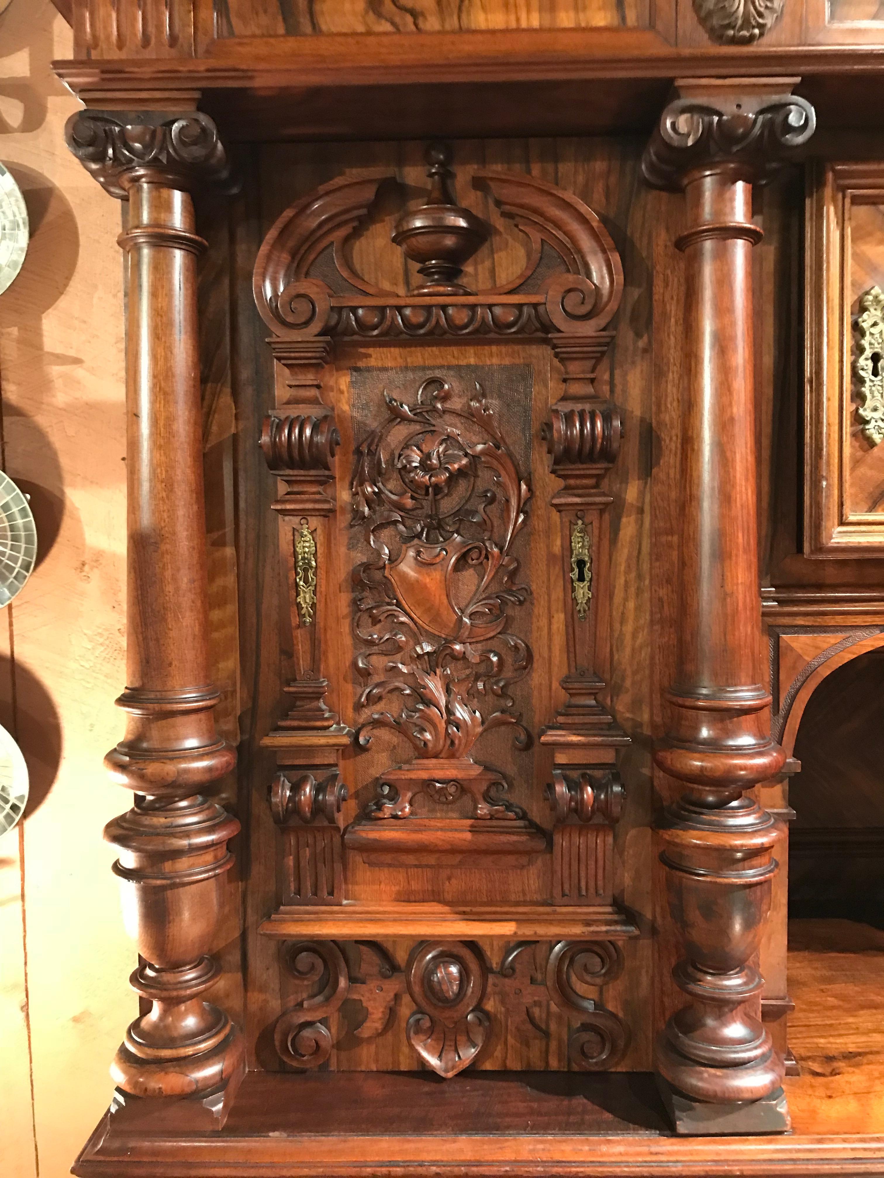 German Walnut Schrank or Cabinet with Boldly Carved Panel Doors In Good Condition In Milford, NH