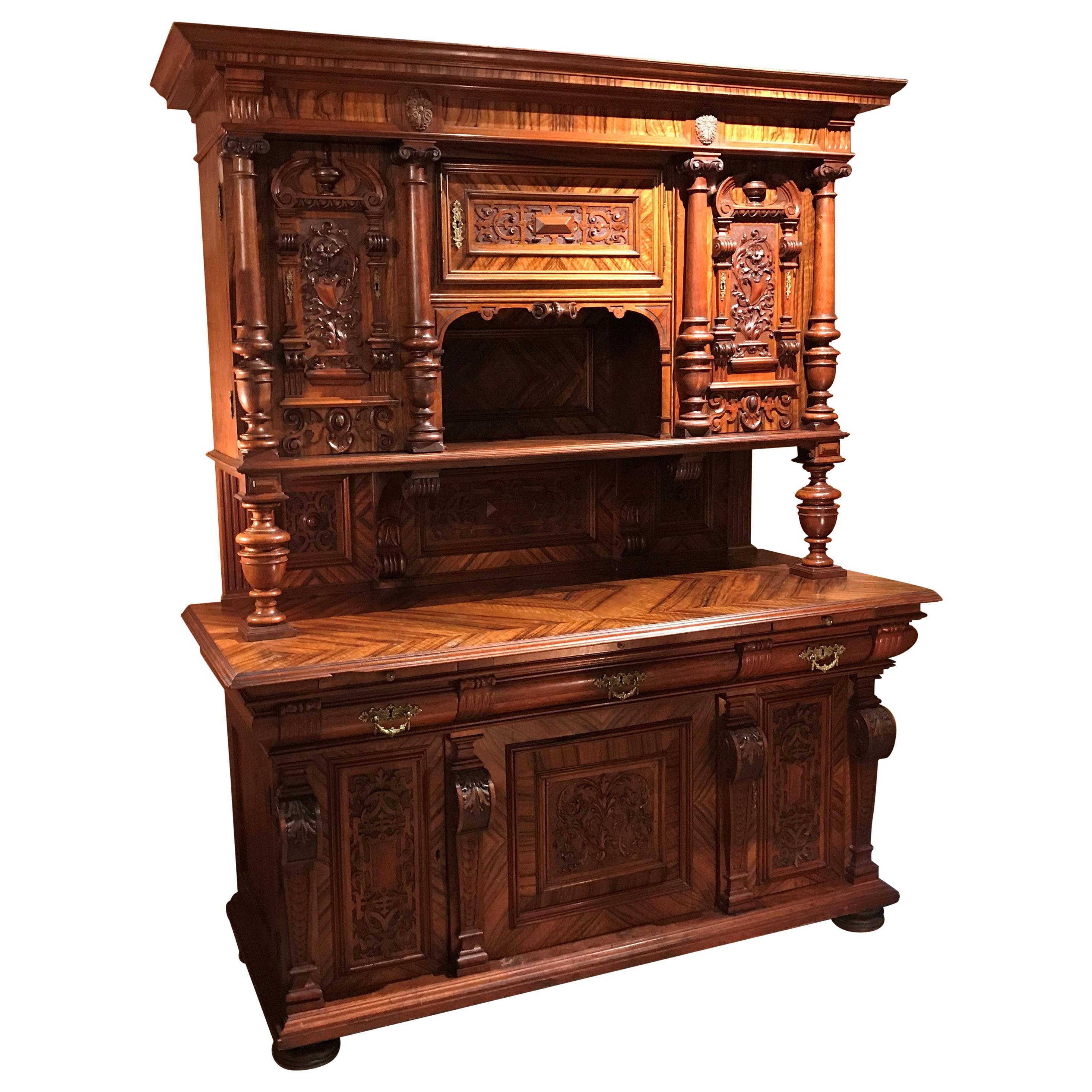 German Walnut Schrank or Cabinet with Boldly Carved Panel Doors