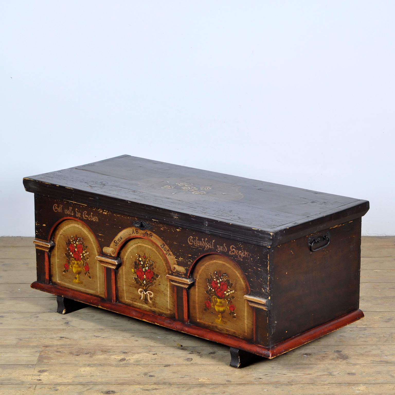 Rustic German Wedding Chest from 1842 For Sale
