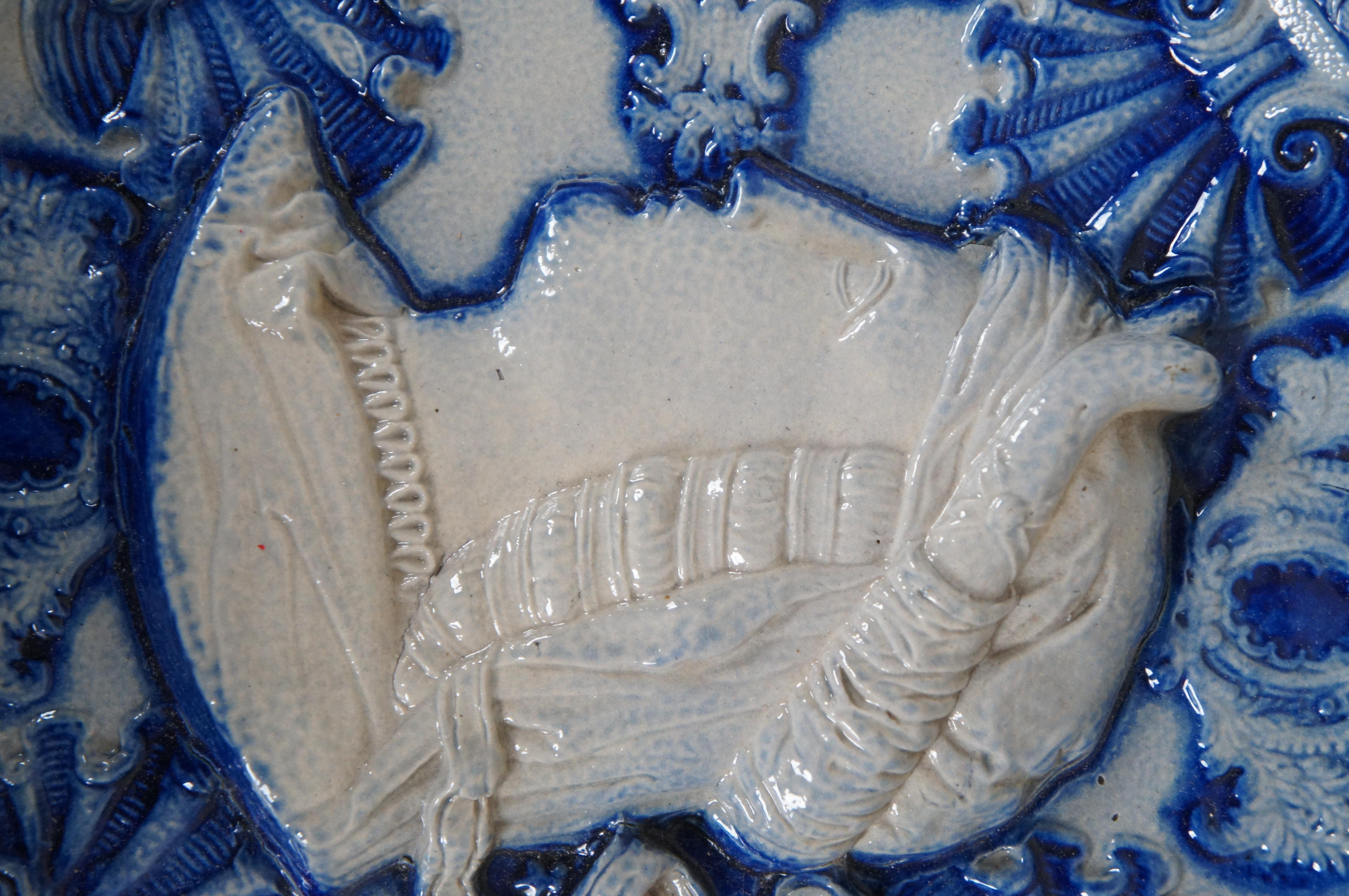 German Westerwald Cobalt Salt Glaze Stoneware Silhouette Bust Plate Charger 13