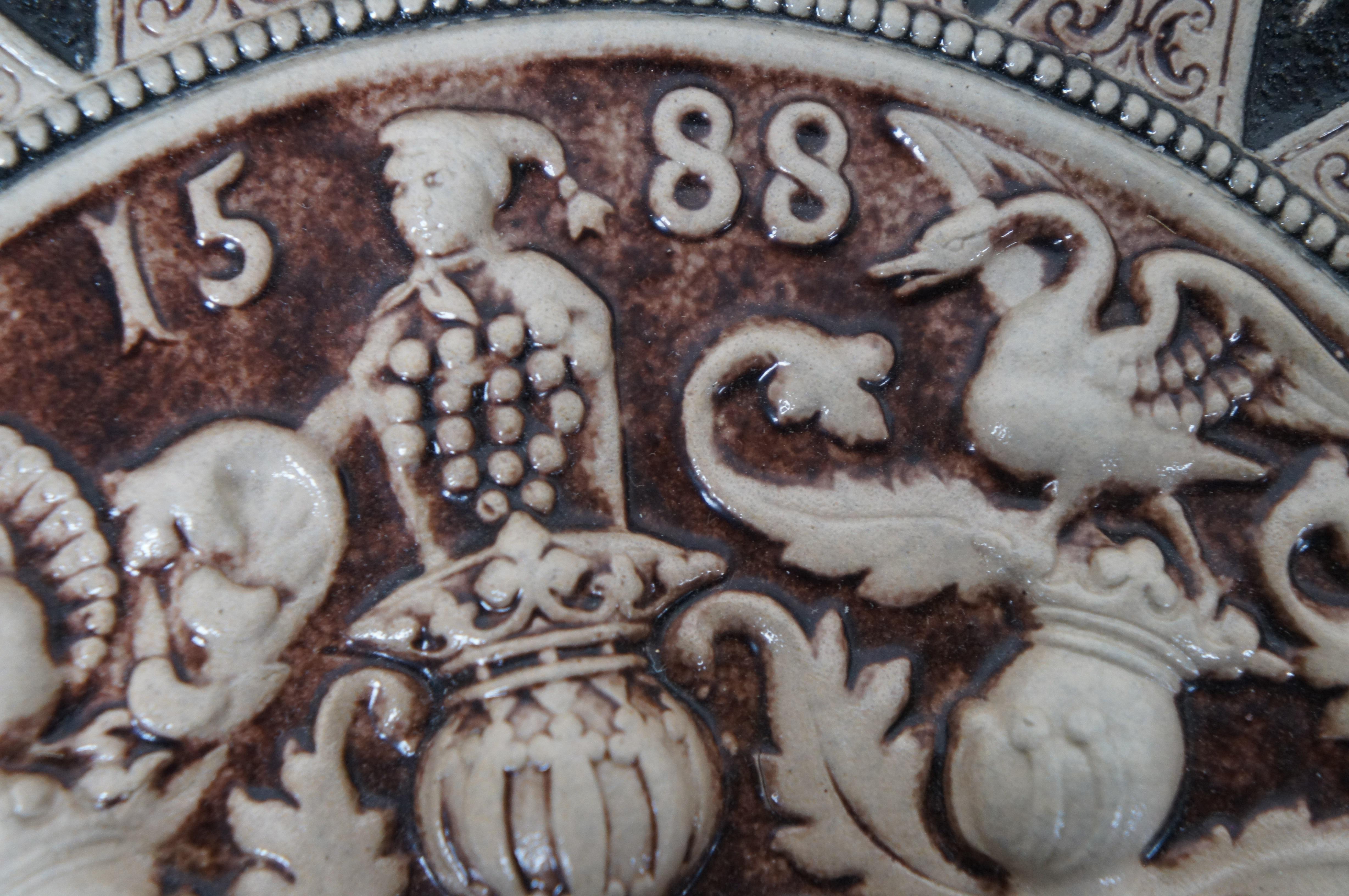 German Westerwald Salt Glaze Stoneware Heraldic Coat of Arms Plate 1588 15