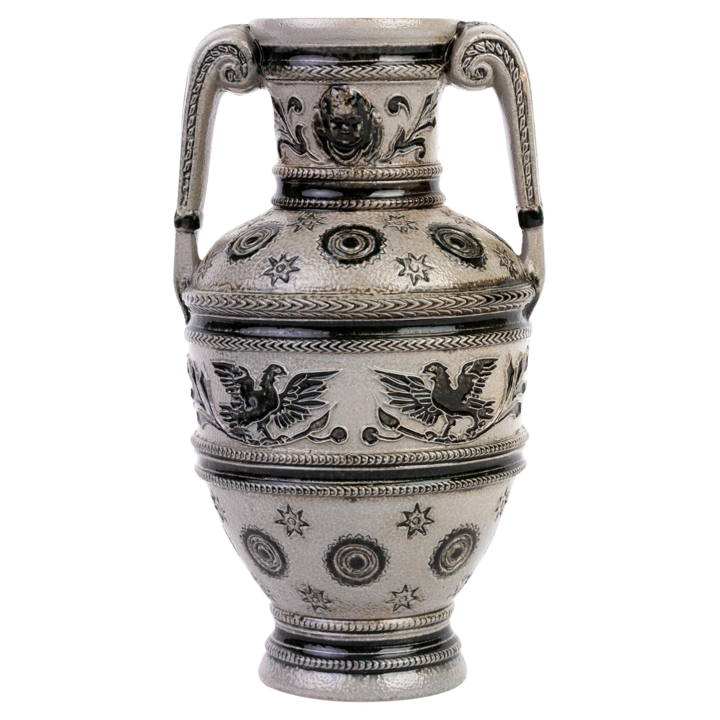 German Westerwald Salt Glazed Pottery Ewer Jug 19th C For Sale