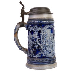 German Westerwald Salt Glazed Pottery Tankard Beer Stein
