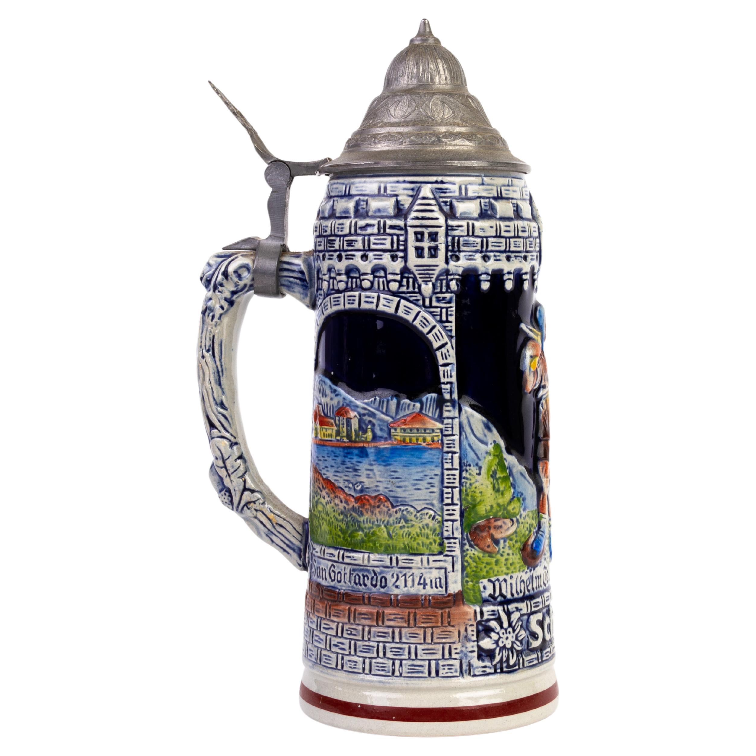 German Westerwald Salt Glazed Pottery Tankard Beer Stein