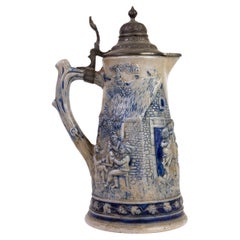 German Westerwald Salt Glazed Pottery Tankard Pitcher