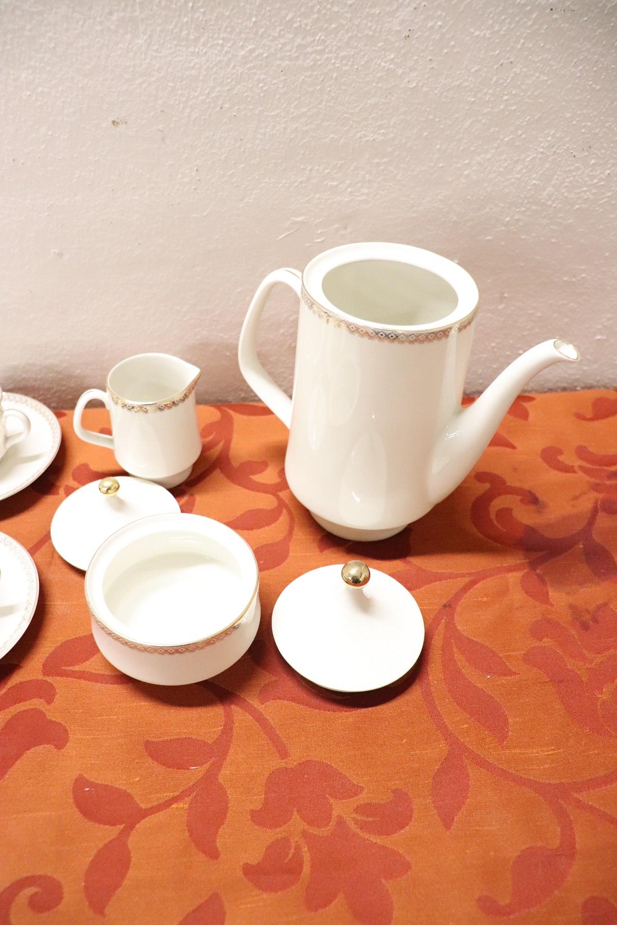 Late 20th Century German White and Gold Porcelain Coffee Set by Bavaria, 15 Pieces