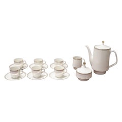 German White and Gold Porcelain Coffee Set by Bavaria, 15 Pieces