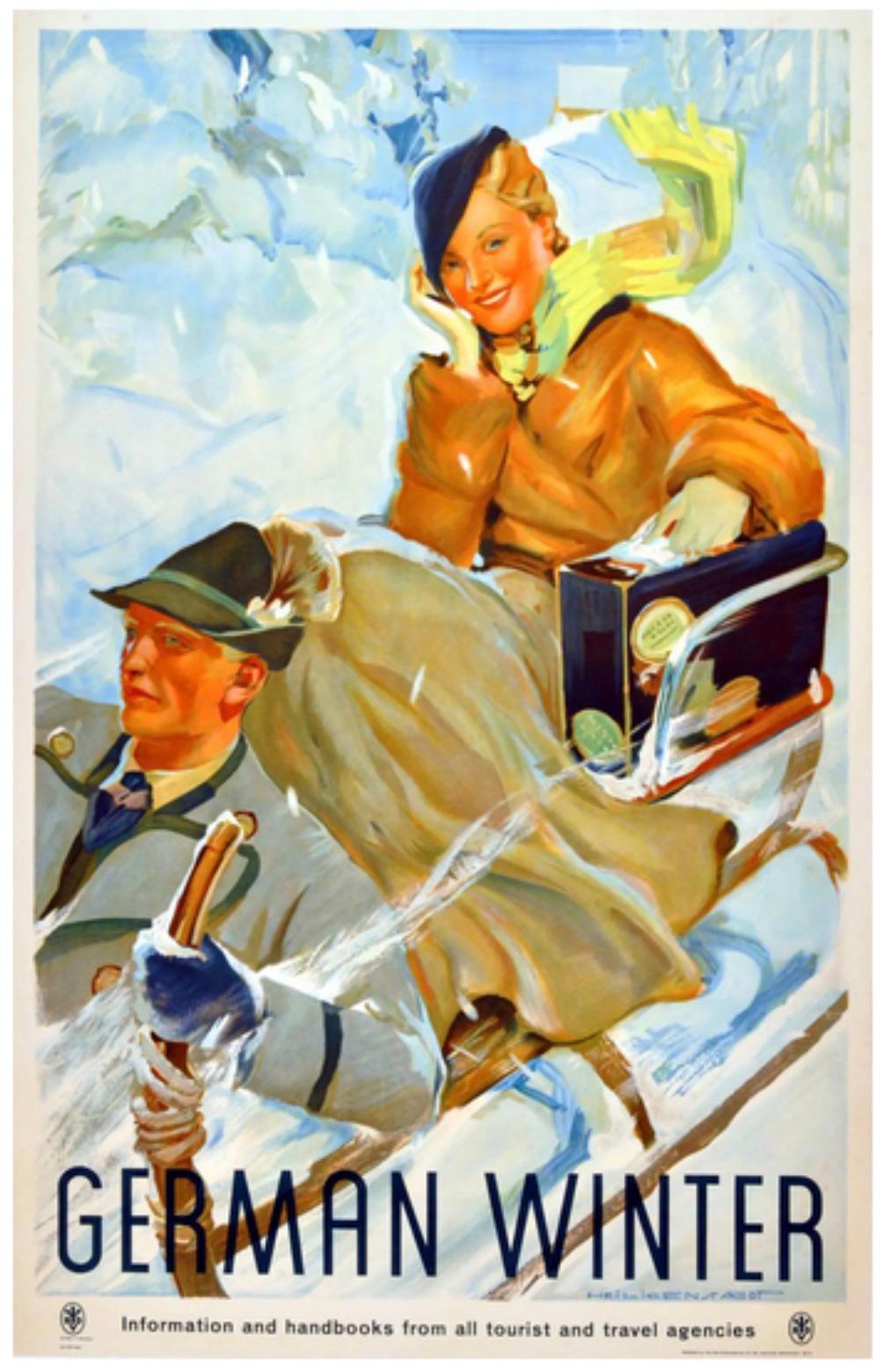 Artist: Kurt Heiligenstaedt (German, 1890 – 1964)

Date of Origin: c1930

Medium: Original Stone Lithograph Vintage Poster

Size: 25” x 39”

 

English language variant of Heiligenstaed’s lush Deutscher Winter travel poster.