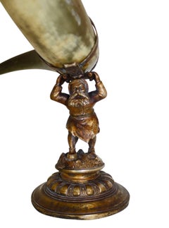 German WMF Silver Hunt Drinking Horn with Lid, circa 1880
