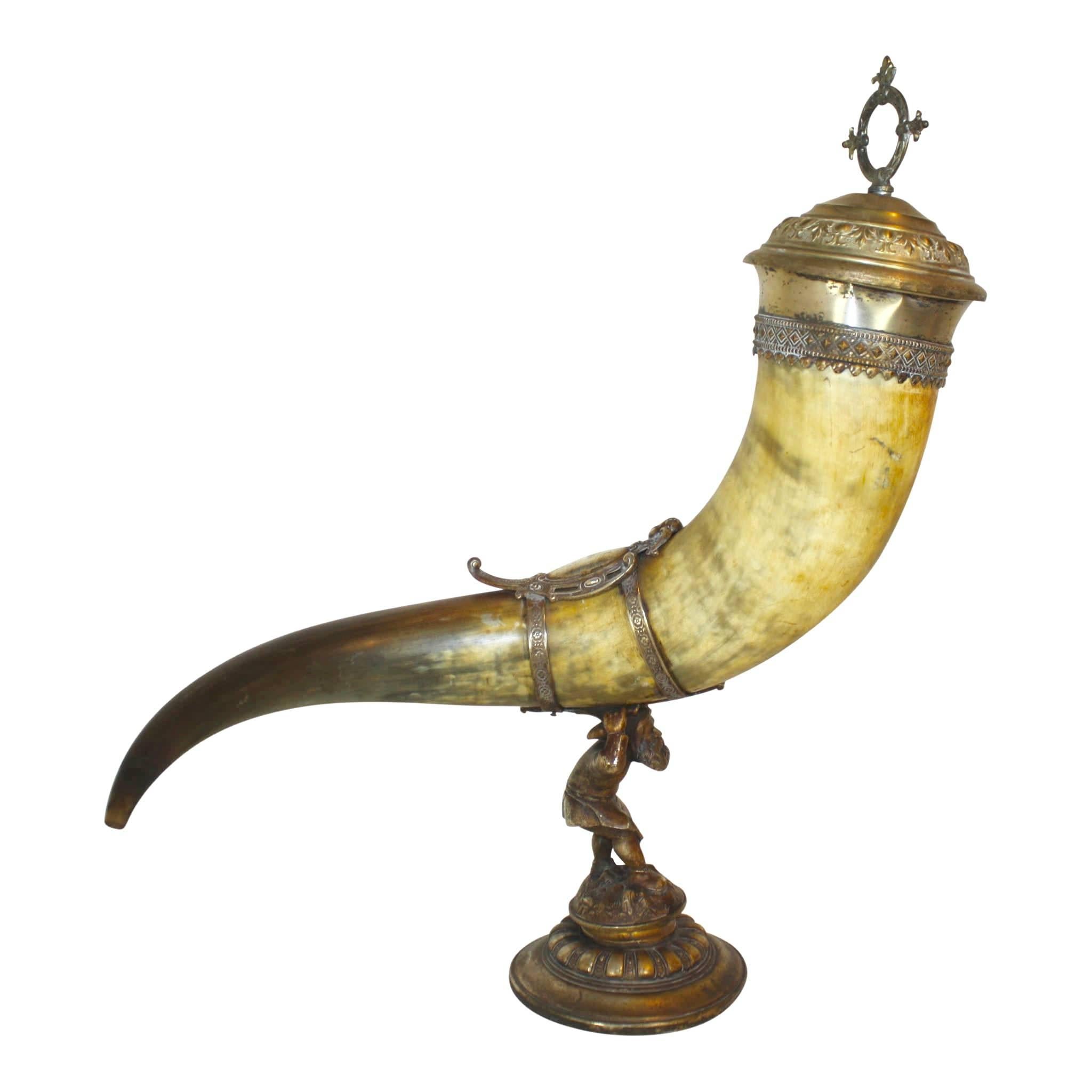 Deutsches WMF Silber-Jagd-Trinkhorn mit Deckel:: um 1880 (Versilberung)