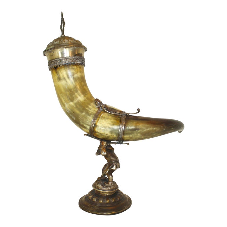 German WMF Silver Hunt Drinking Horn with Lid, circa 1880 at 1stDibs