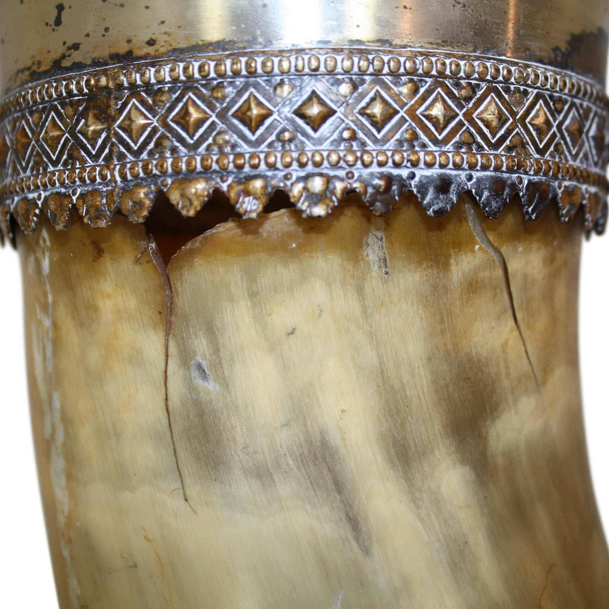 German WMF Silver Hunt Drinking Horn with Lid, circa 1880 2