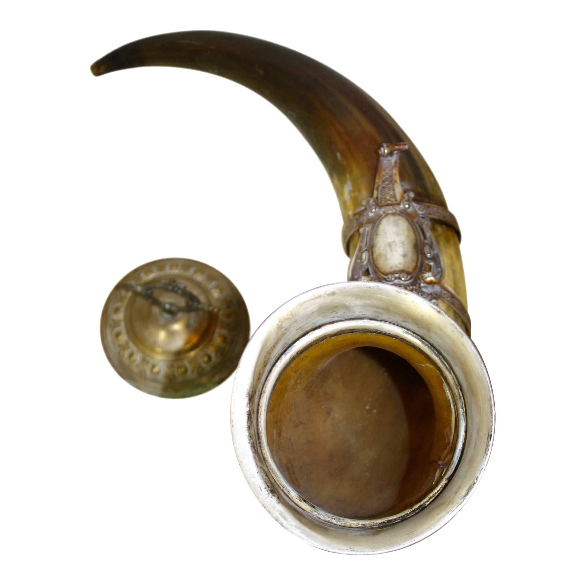 German WMF Silver Hunt Drinking Horn with Lid, circa 1880 3
