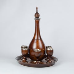 Set di decanter tedeschi in legno e argento con bicchieri di Gebrüder Kühn, XIX secolo
