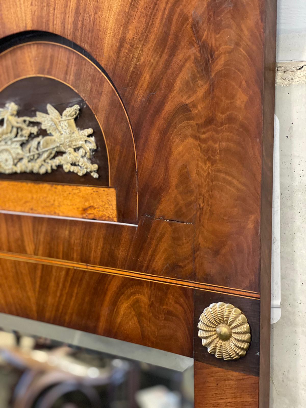 German Wooden Biedermeier/ Empire Trumeau Mirror with Brass a Appliques 2
