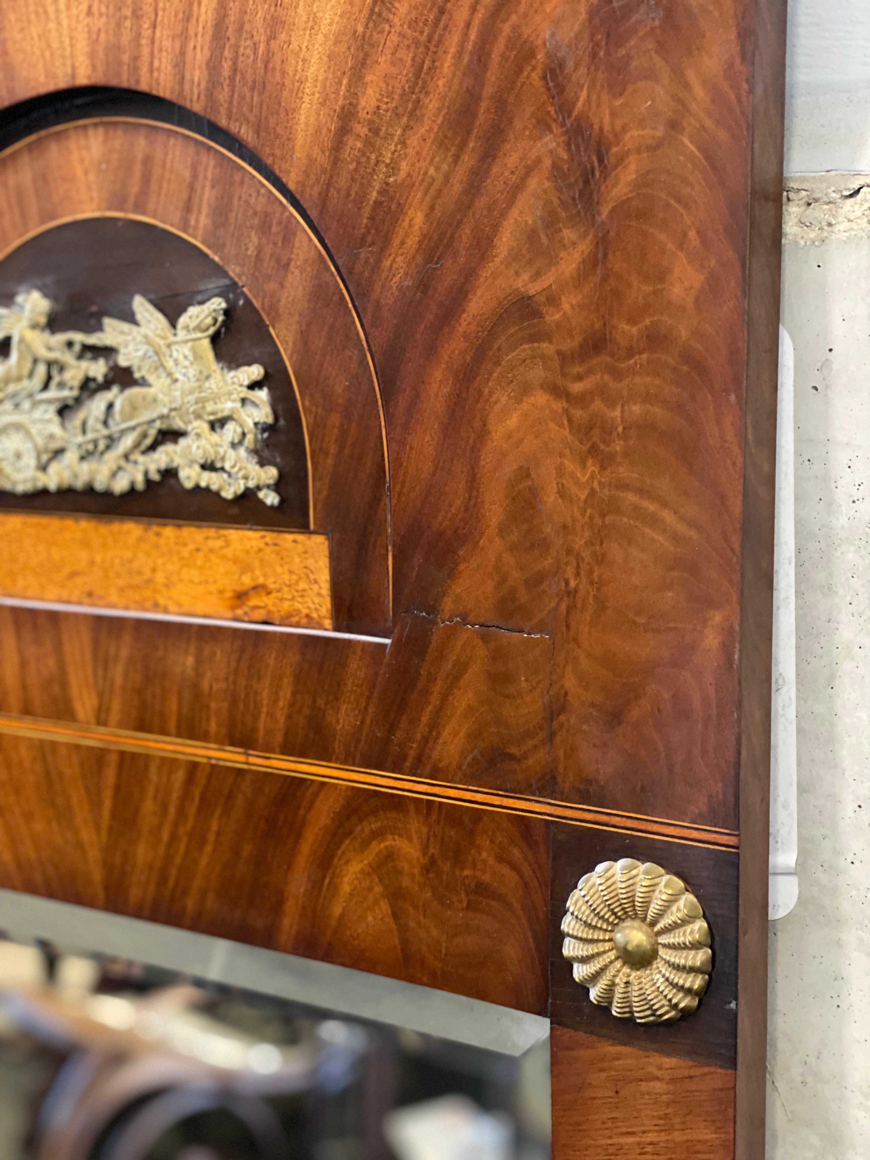 German Wooden Biedermeier/ Empire Trumeau Mirror with Brass a Appliques For Sale 3