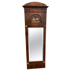 Espejo Trumeau Biedermeier/ Imperio de madera alemana con apliques de latón