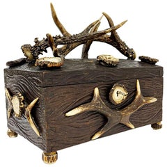 German Wooden Black Forest Antler Casket