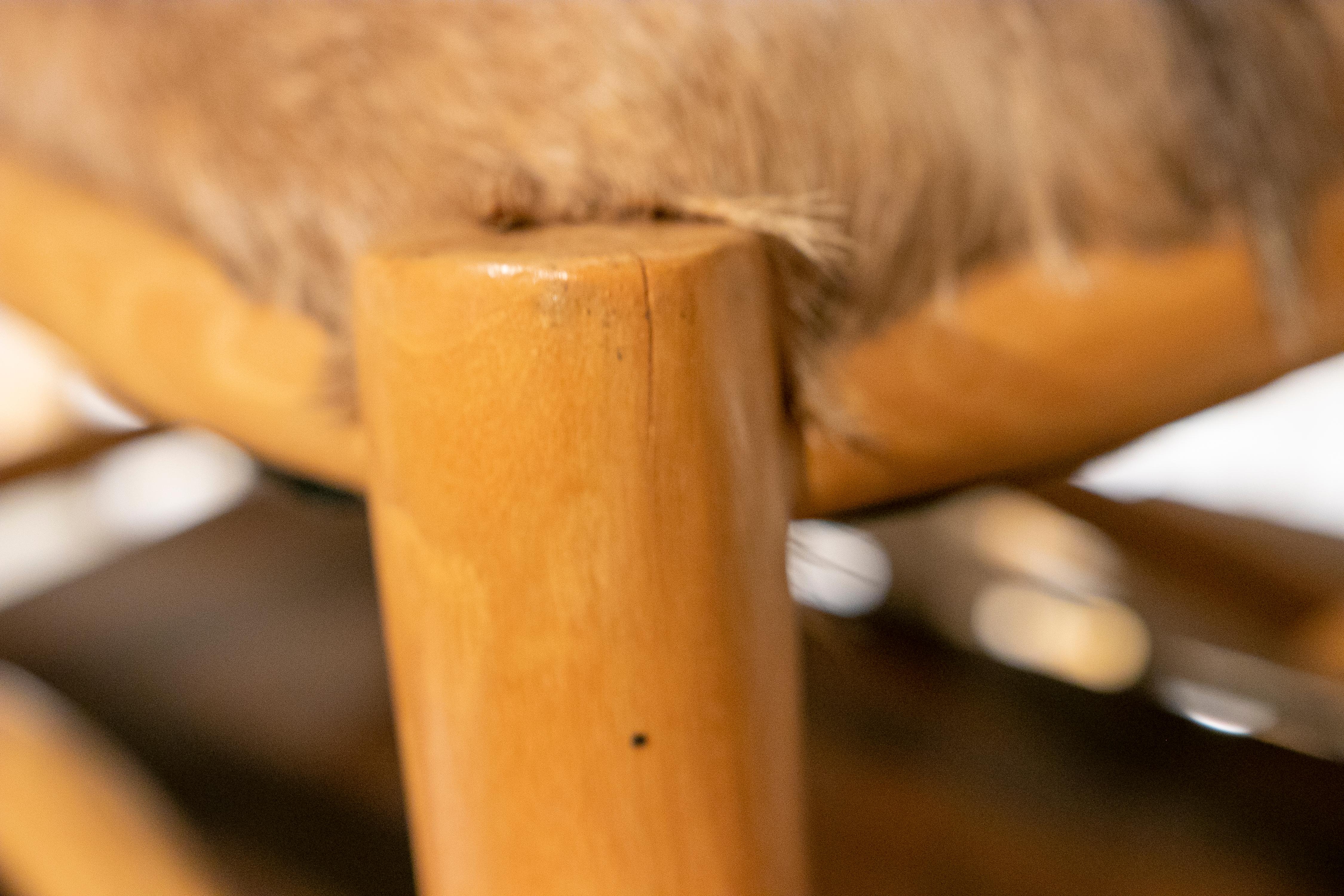 German Wooden Stool with a Fallow Deer Leather Seat 3