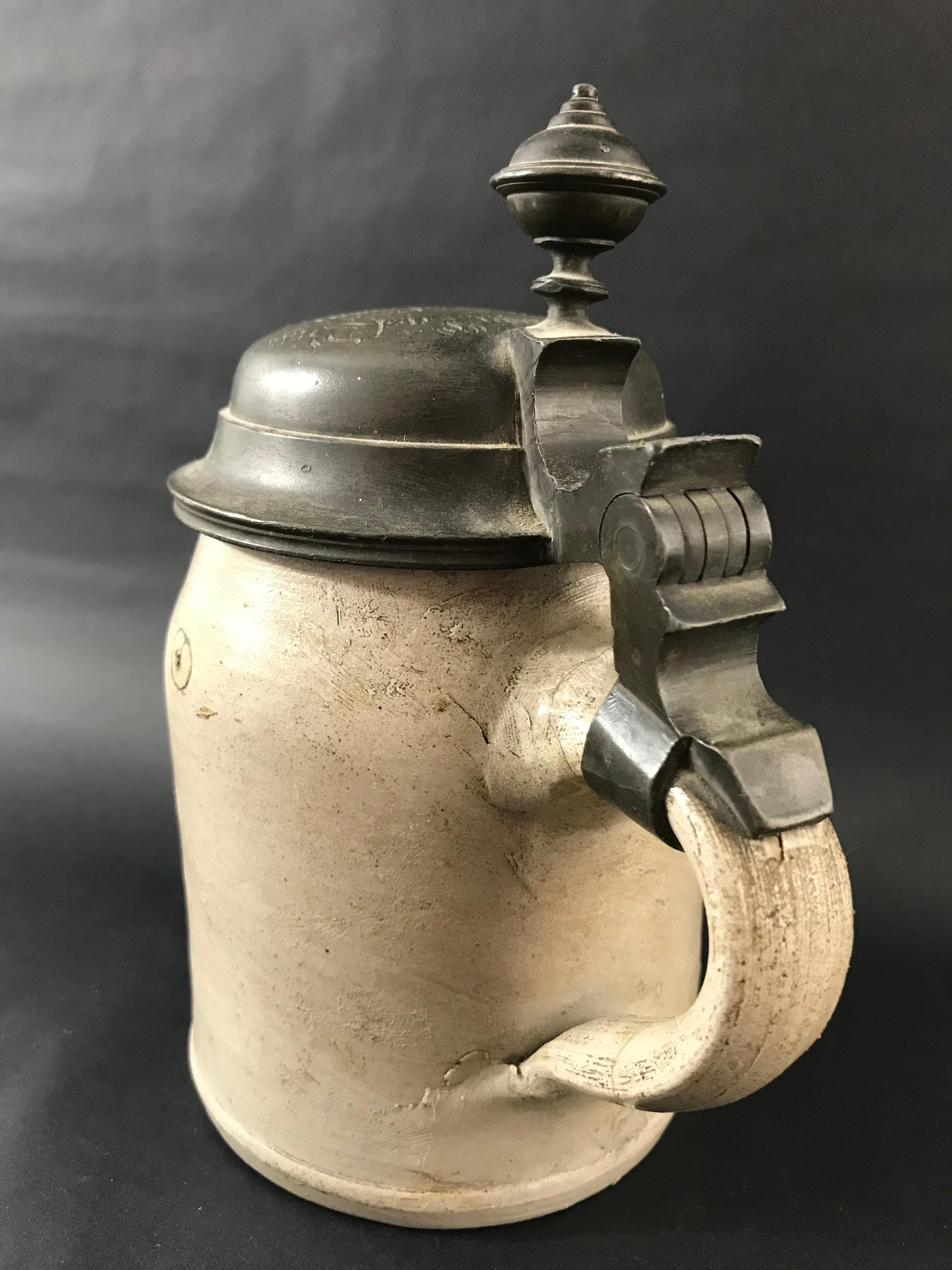 Germanic Pewter Covered Beer Mug - 19th Century - Germany For Sale 2