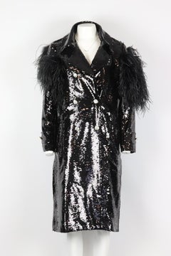 Germanier Feather Trimmed Sequined Chiffon Coat Large