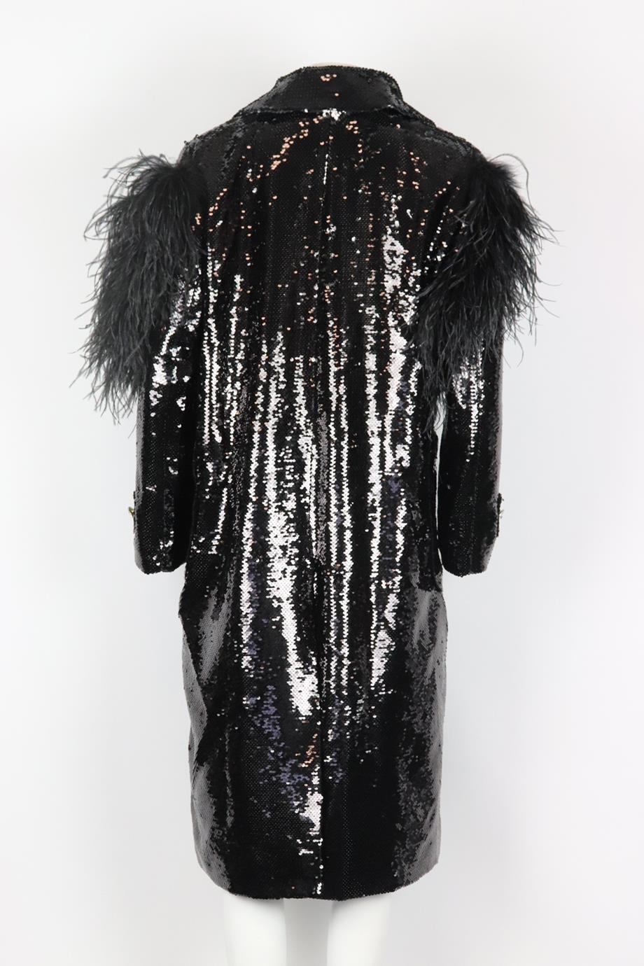 Germanier Feather Trimmed Sequined Chiffon Coat Large In Excellent Condition In London, GB