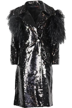 Germanier Feather Trimmed Sequined Chiffon Coat Large