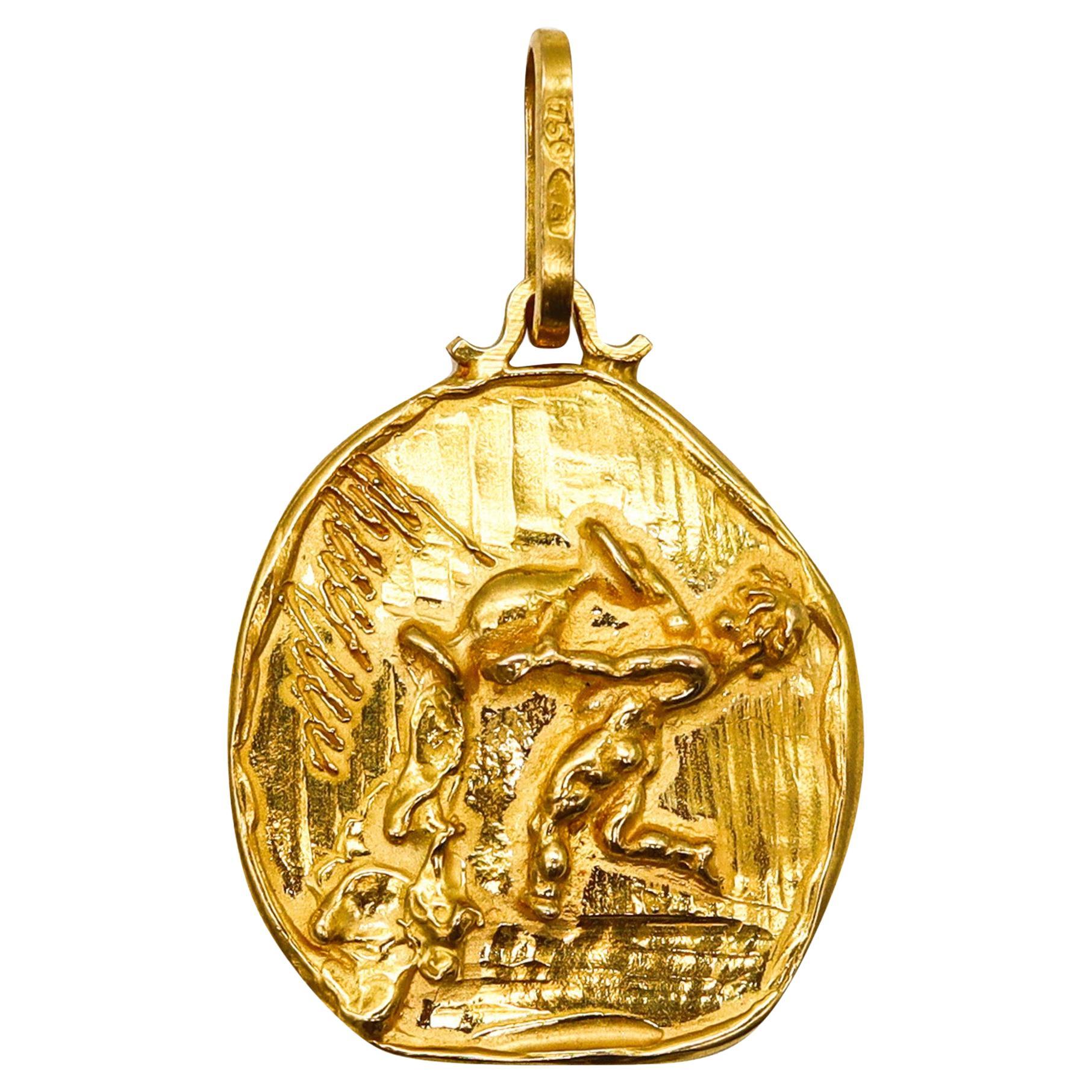 Germano Nino D'Antonio 1970 Renaissance Revival Medallion In 18Kt Yellow Gold For Sale