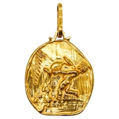 Retro Germano Nino D'Antonio 1970 Renaissance Revival Medallion In 18Kt Yellow Gold