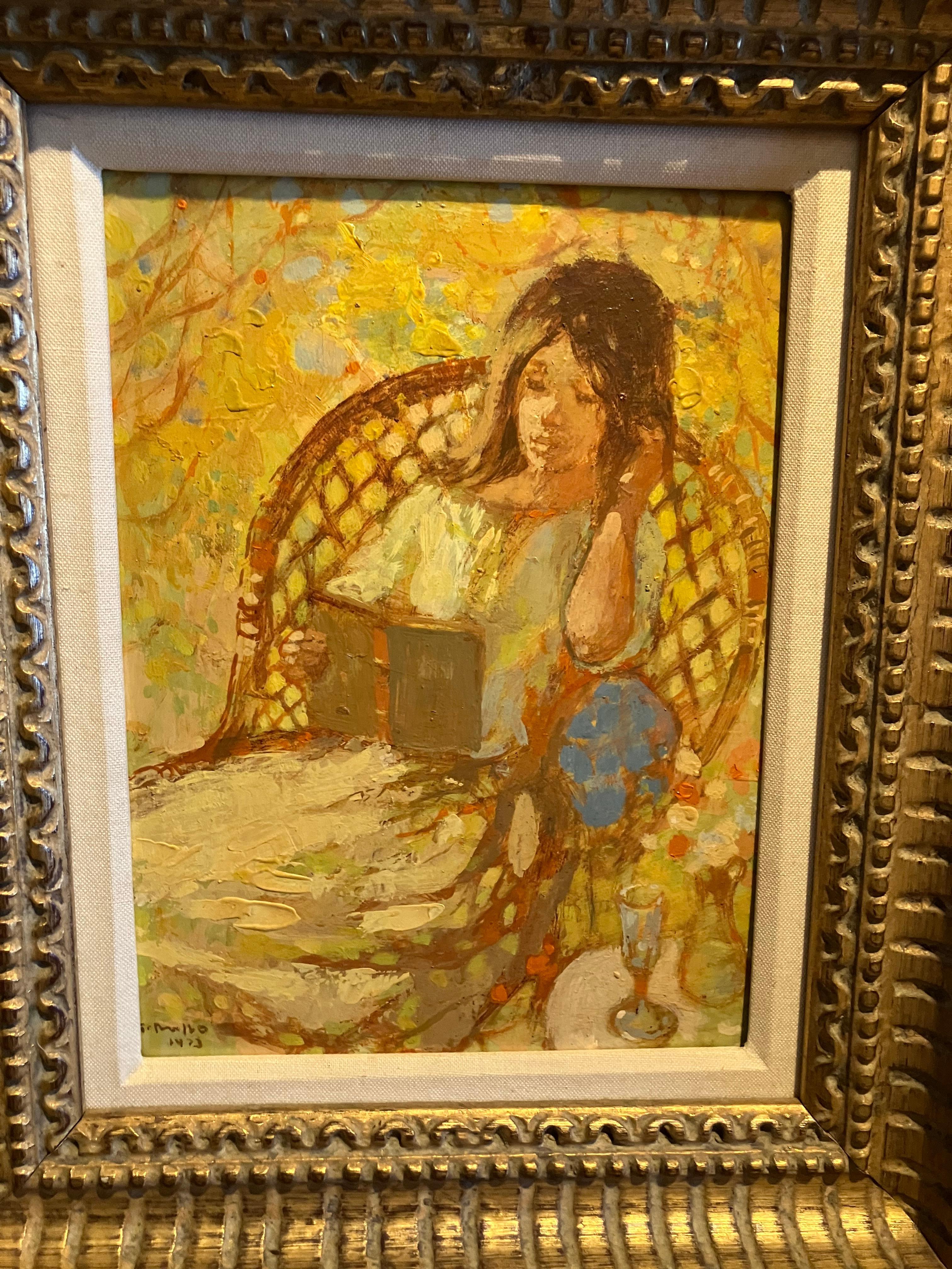 Wunderschön ausgeführtes impressionistisches Gemälde des italienischen Künstlers Germano Russo in schwerem Impasto. Er wurde 1935 in Florenz, Italien, geboren. Diese junge Frau, die ein Buch liest, erinnert mich an die Bilder des französischen
