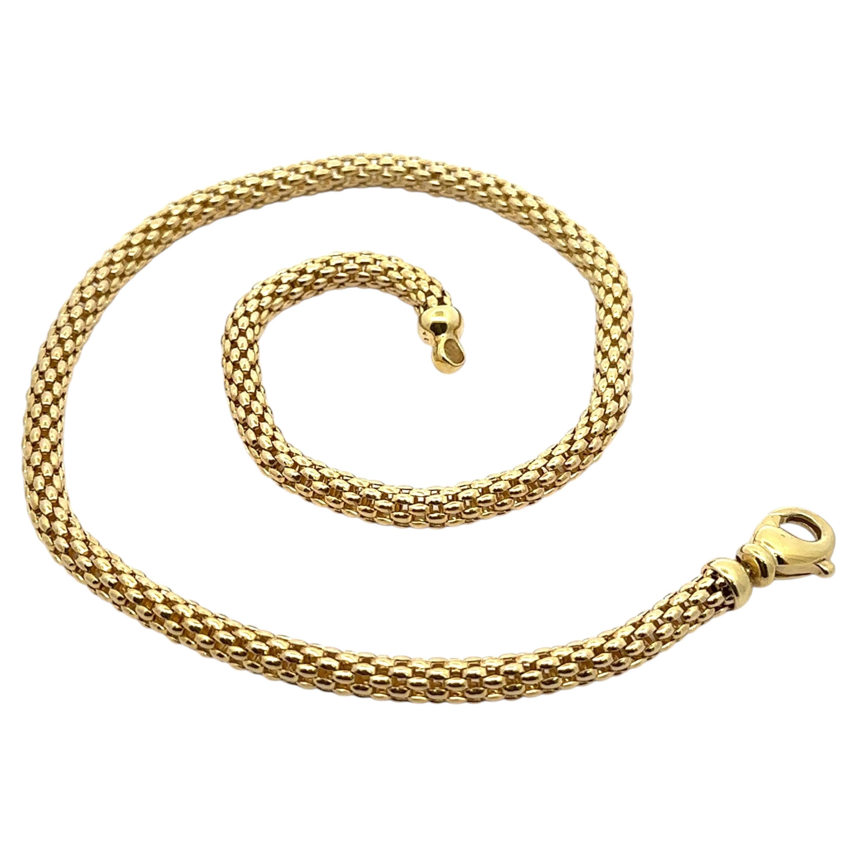 Germany 14k Yellow Gold 5.50mm Wide 16" Round Popcorn Tube Chain Necklace For Sale