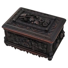 ALEMANIA 1870 Black Forest Caja Humidificador De Cigarros De Gran Tamaño En Madera Maciza De Roble Tallada